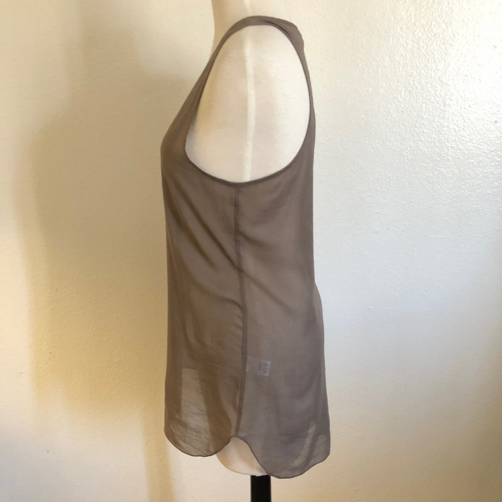 Theory Gray Brown Sheer Button Front Racerback Ov… - image 4